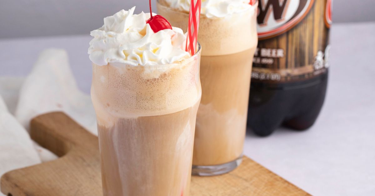 Boozy and Refreshing Root Beer Float with Whipped Cream, Ice Cream and Cherries