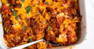 Cheesy Homemade Hamburger Casserole with Pasta and Ground Beef