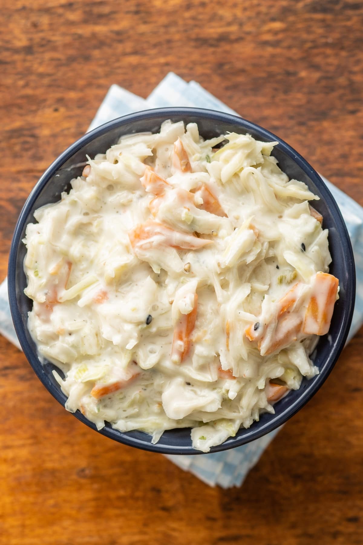 Top View of Creamy Coleslaw with Cabbage and Carrots
