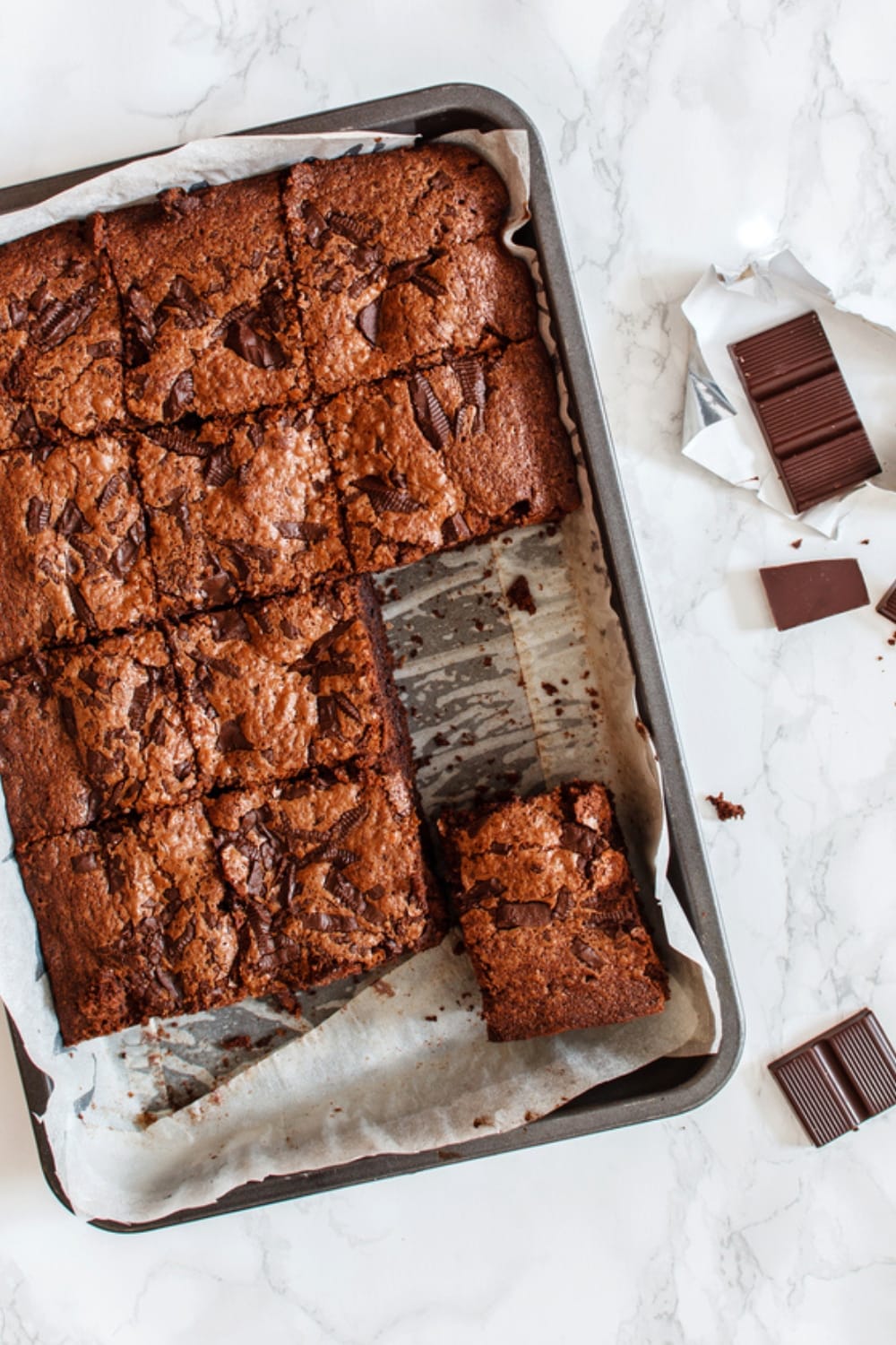 Freshly Baked Sliced Chocolate Brownies in Pan