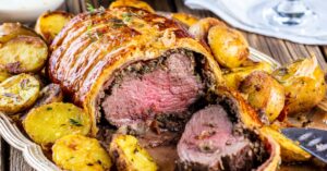 Homemade Beef Wellington Steak with Roasted Potatoes