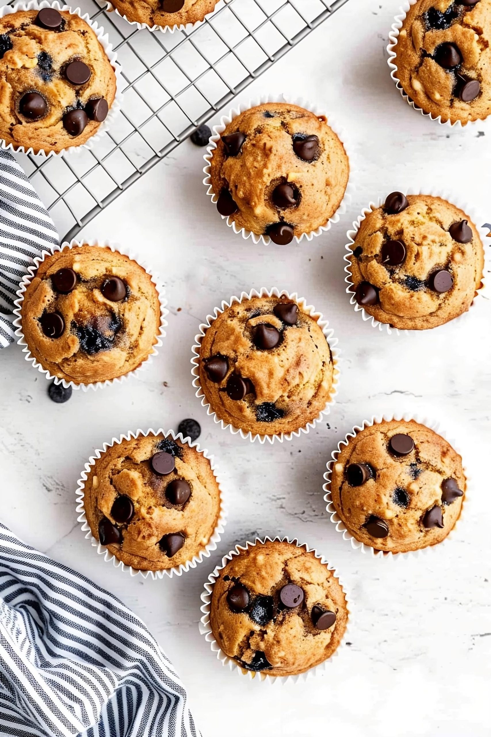 Kodiak muffins with chocolate chips, filled with blueberries