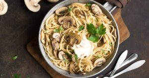 Homemade Mushroom Pasta with Cream Sauce and Herbs