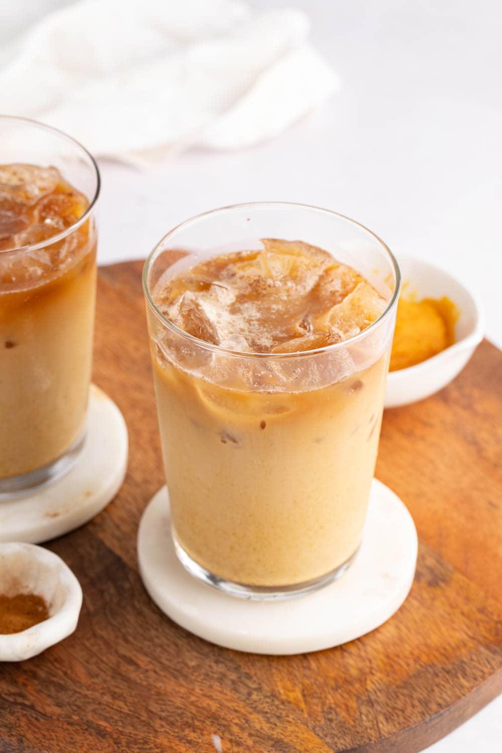 Homemade Starbucks Pumpkin Cold Brew on a Wooden Board