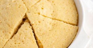 Microwave Cornbread in a White Round Baking Dish