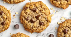 Chewy Homemade Chocolate Chip Cookies on a White Marble Table
