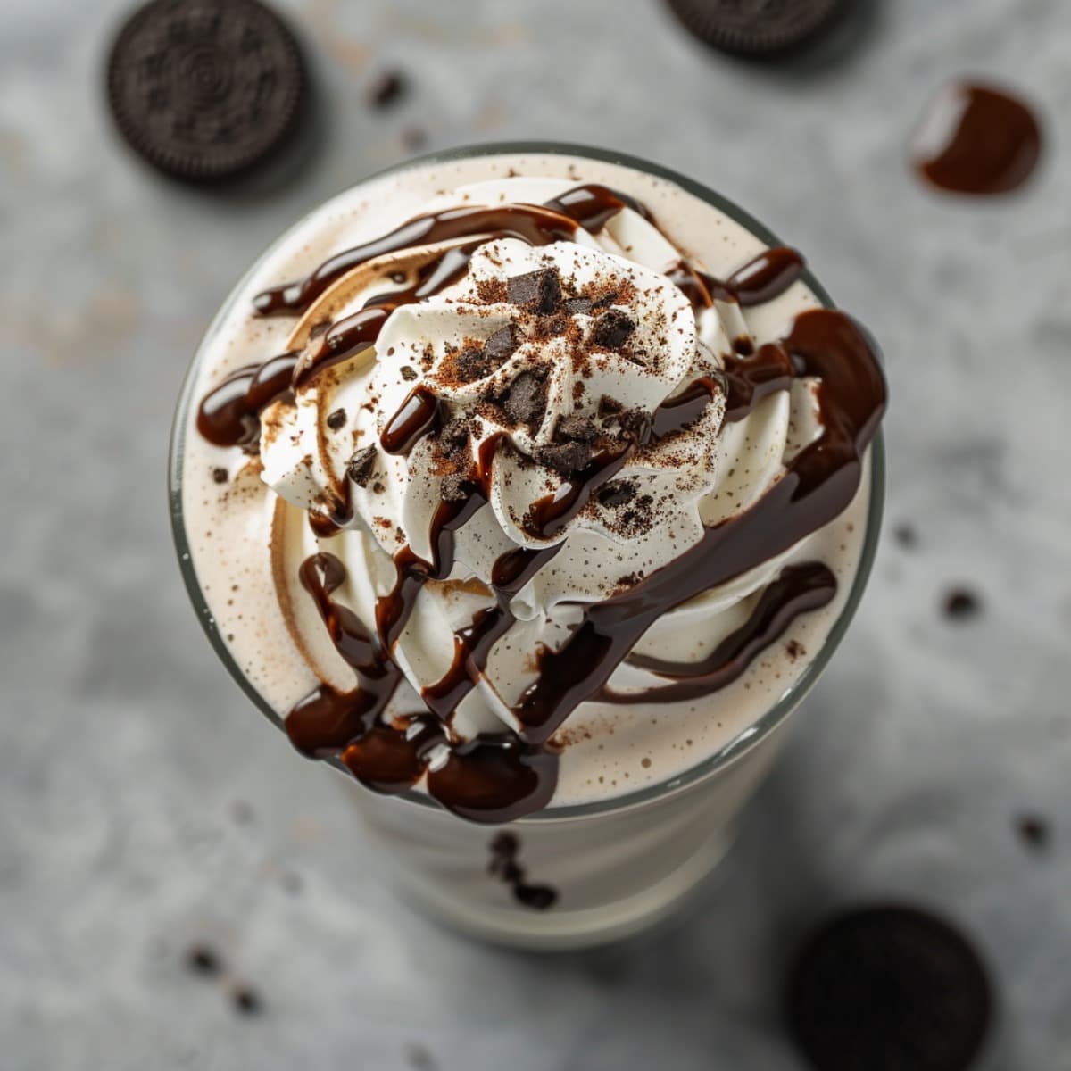 Top down view of an Oreo Milkshake