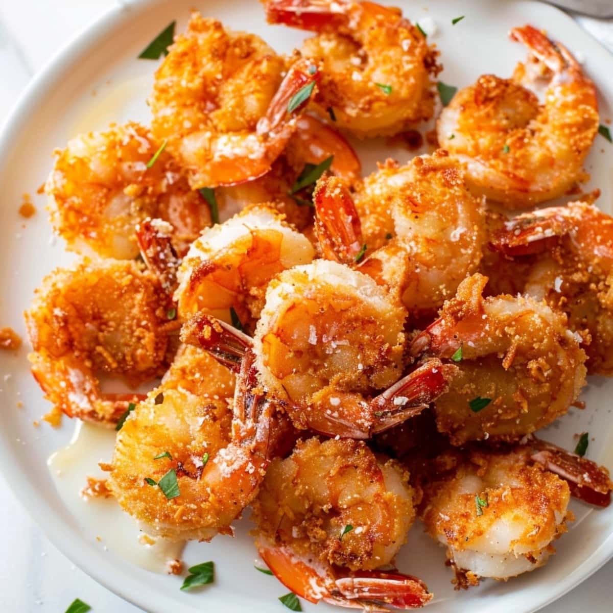 Bunch of coconut breadcrumbs coated shrimp in a plate.