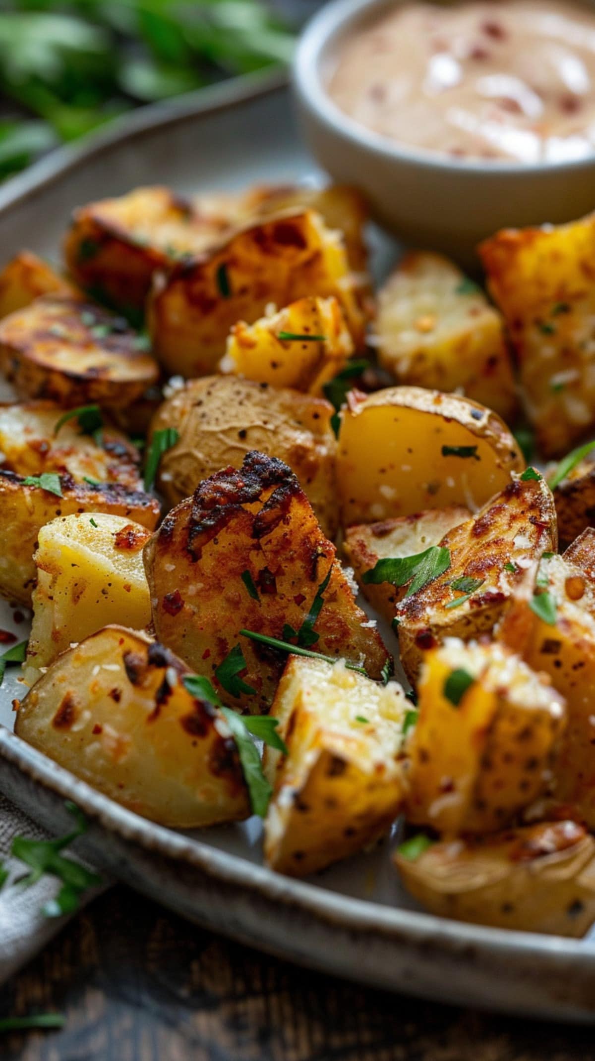 Roasted Parmesan Potatoes with dipping sauce