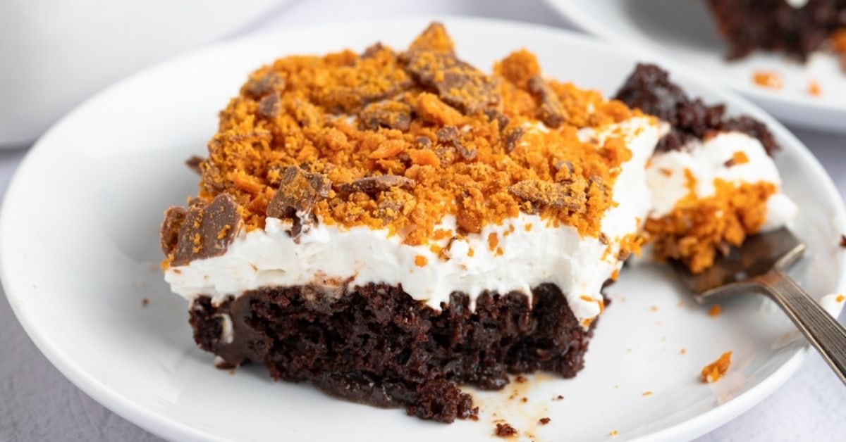 Slice of Sweet Homemade Butterfinger Cake