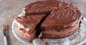 Sliced Glazed Chocolate Cake with Chocolate Icing