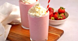 Homemade Starbucks Strawberry Frappuccino Served with a Bowl of Fruit