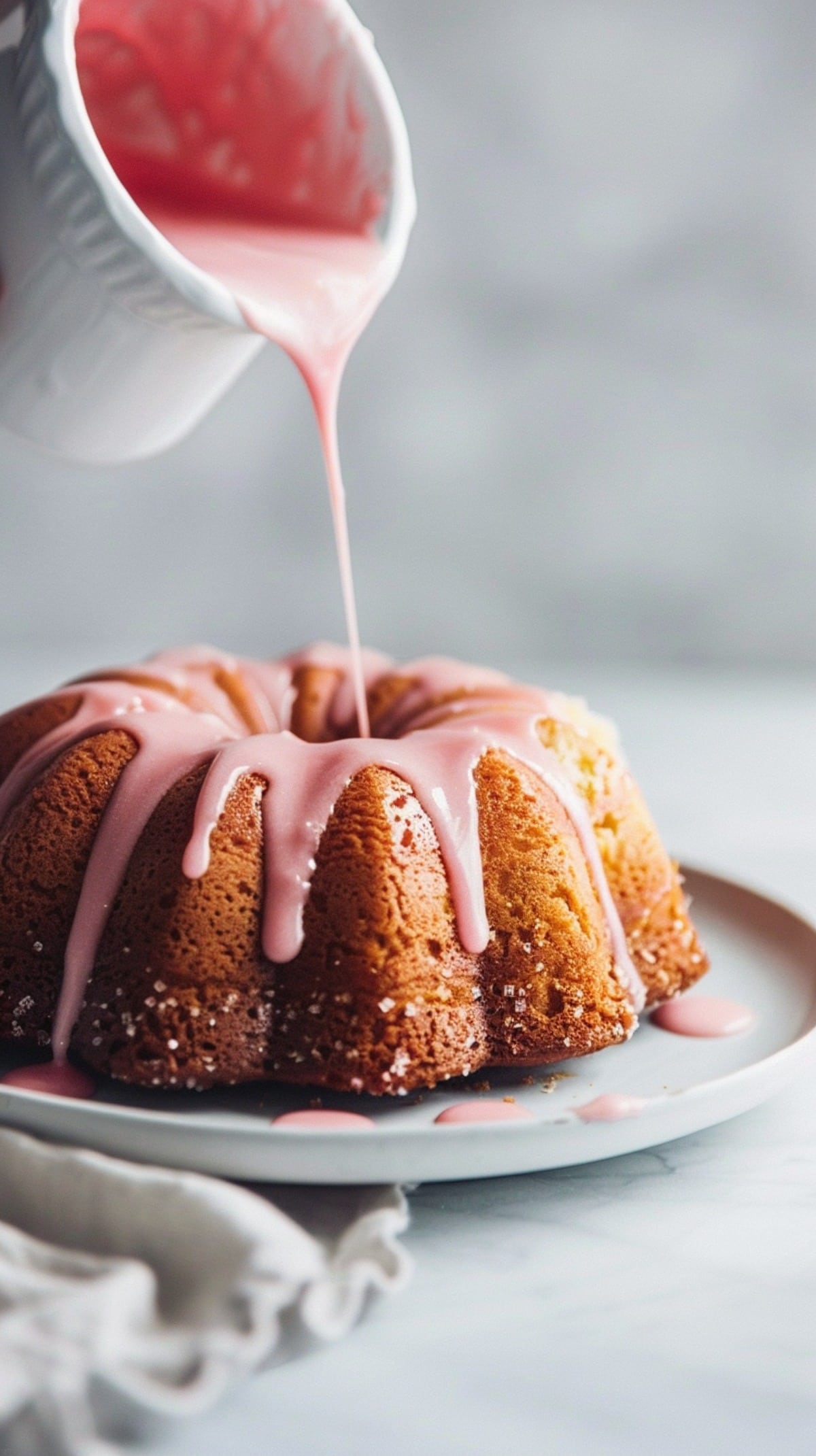 Strawberry Glaze Drizzling over Pound Cake