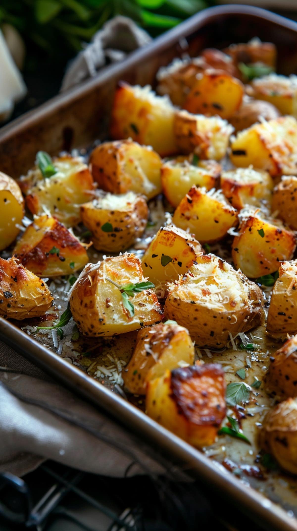 Roasted Parmesan Potatoes on a baking tray